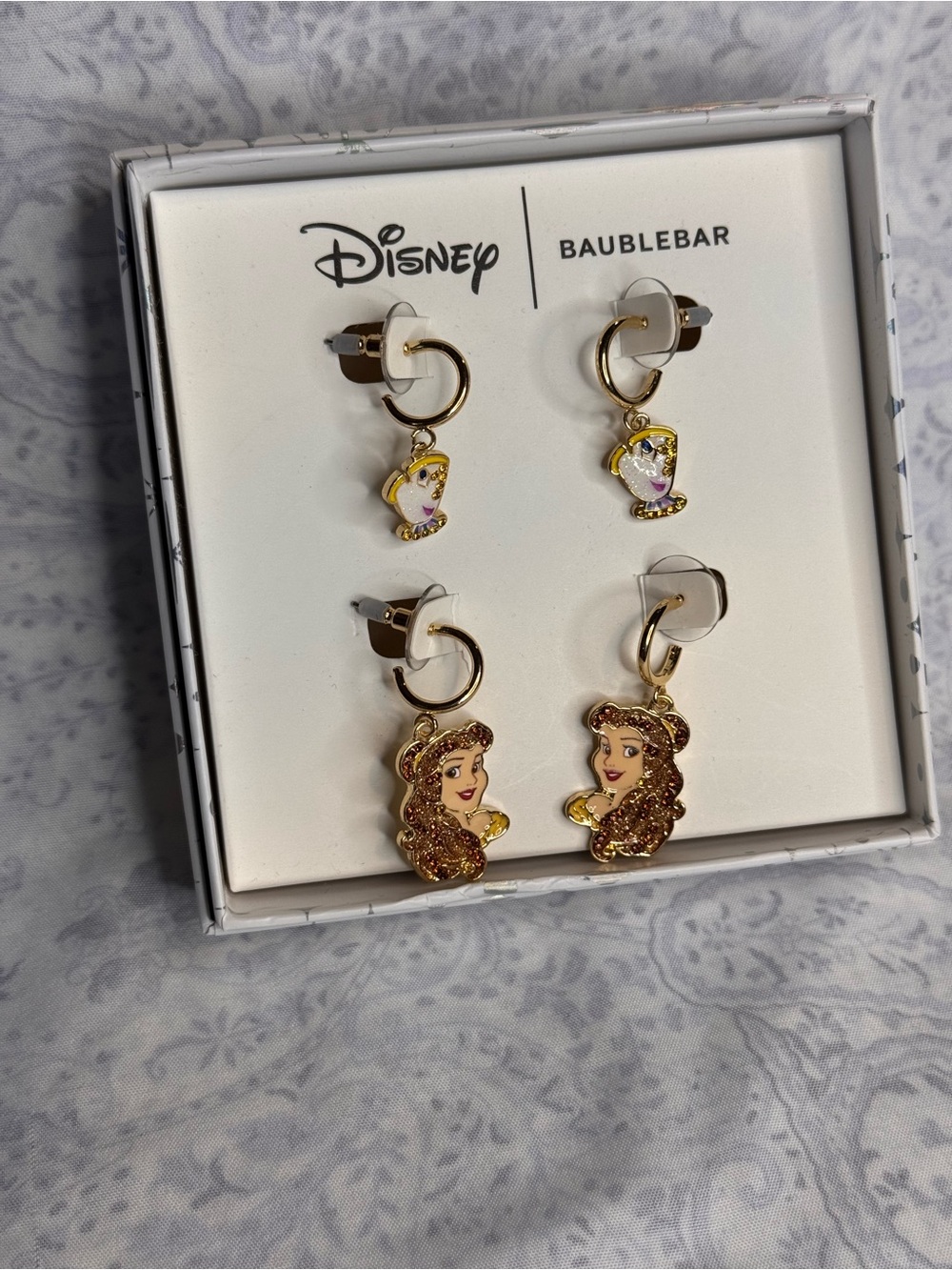 Beauty & The Beast Belle & Chip BaubleBar Disney Enamel & Crystal Hoop Earrings